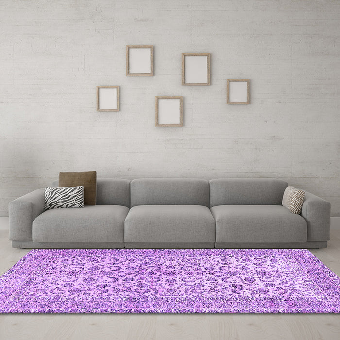 Machine Washable Persian Purple Traditional Area Rugs in a Living Room, wshtr2976pur