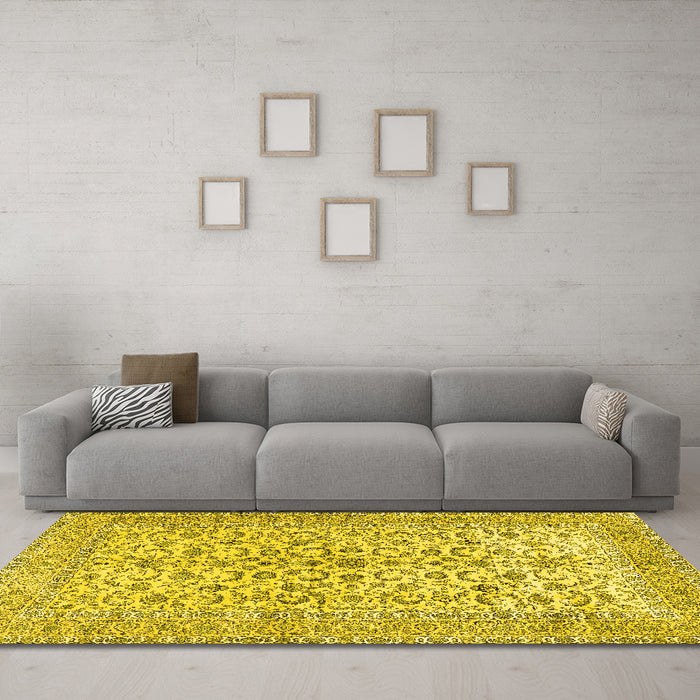 Machine Washable Persian Yellow Traditional Rug in a Living Room, wshtr2976yw
