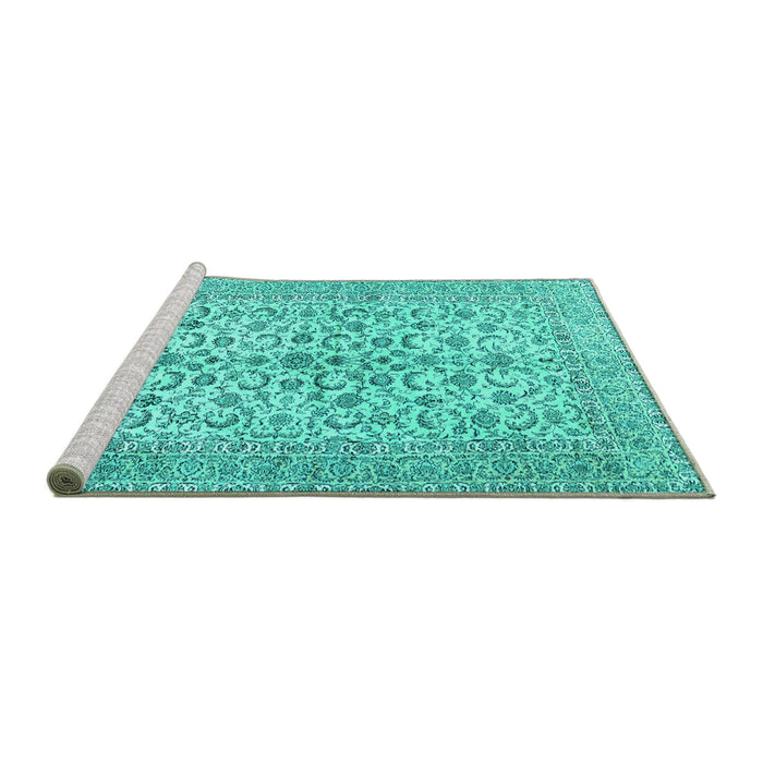 Sideview of Machine Washable Persian Turquoise Traditional Area Rugs, wshtr2976turq