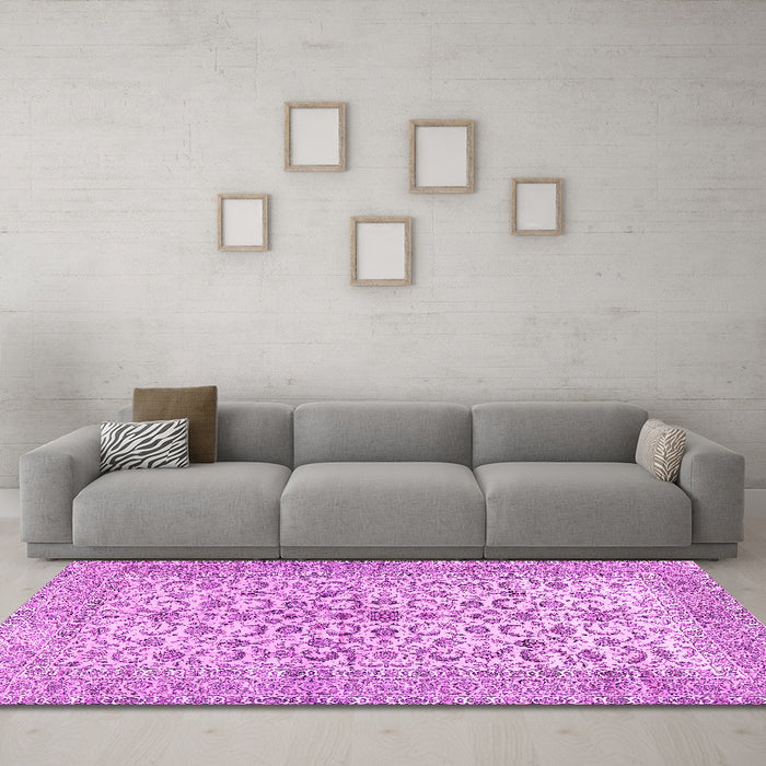 Machine Washable Persian Pink Traditional Rug in a Living Room, wshtr2976pnk