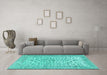 Machine Washable Persian Turquoise Traditional Area Rugs in a Living Room,, wshtr2976turq