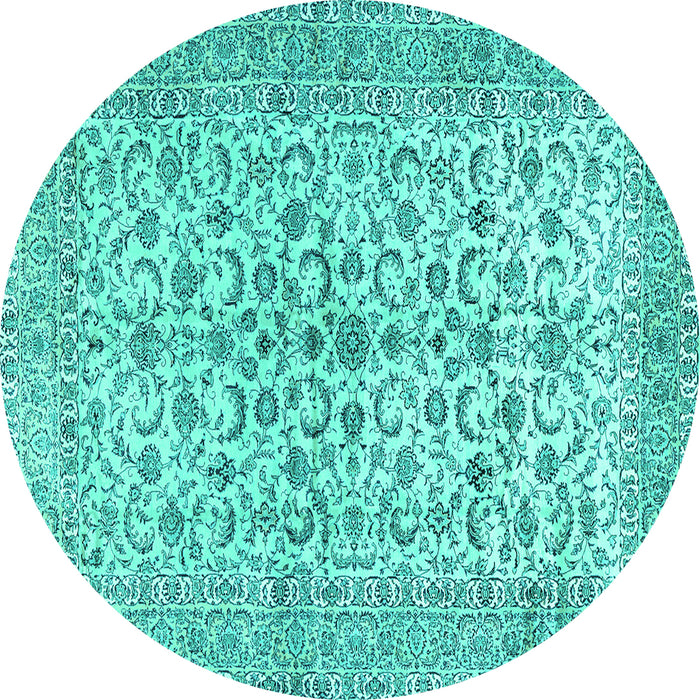 Round Machine Washable Persian Turquoise Traditional Area Rugs, wshtr2976turq