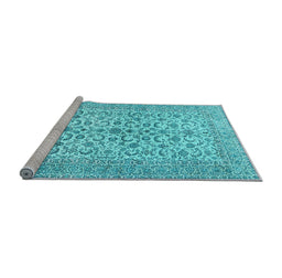 Sideview of Machine Washable Persian Light Blue Traditional Rug, wshtr2976lblu