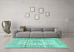 Machine Washable Persian Turquoise Traditional Area Rugs in a Living Room,, wshtr2977turq