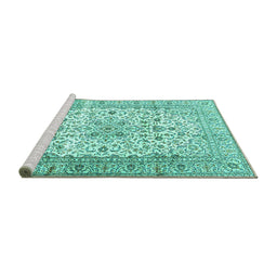 Sideview of Machine Washable Persian Turquoise Traditional Area Rugs, wshtr2977turq