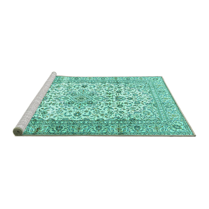 Sideview of Machine Washable Persian Turquoise Traditional Area Rugs, wshtr2977turq