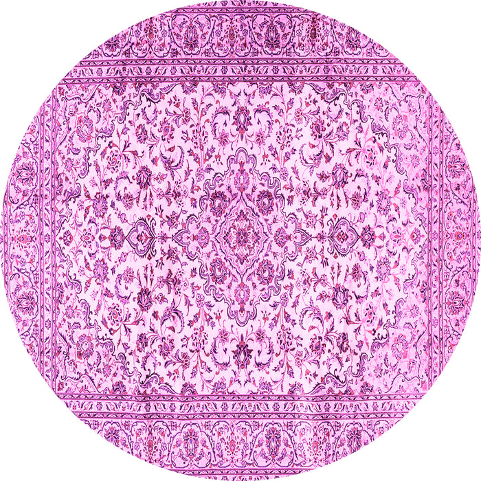 Round Machine Washable Persian Pink Traditional Rug, wshtr2977pnk