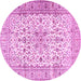 Round Machine Washable Persian Pink Traditional Rug, wshtr2977pnk