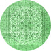 Round Machine Washable Persian Emerald Green Traditional Area Rugs, wshtr2977emgrn