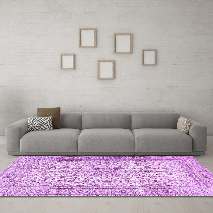Machine Washable Persian Purple Traditional Area Rugs in a Living Room, wshtr2977pur