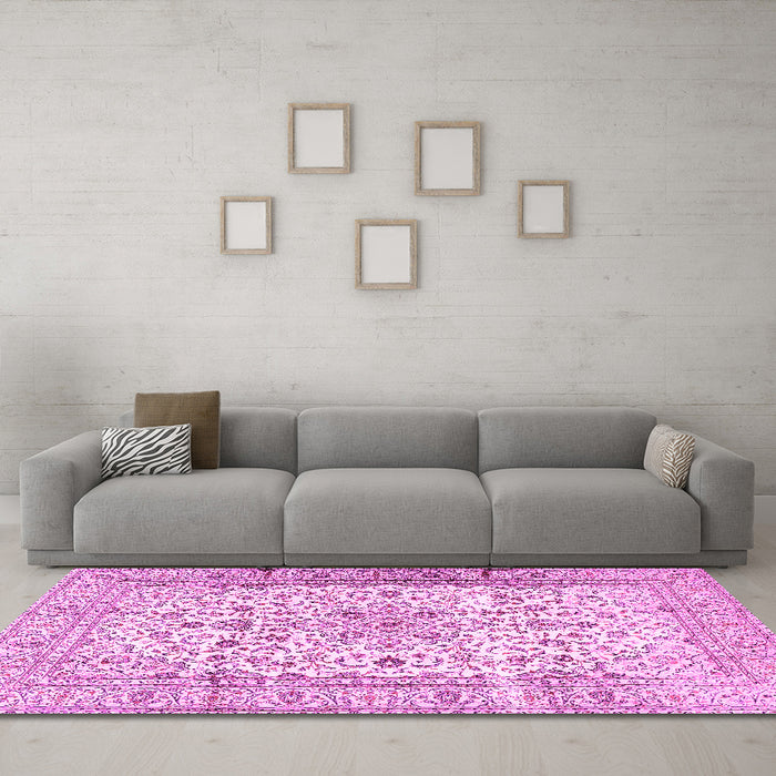 Machine Washable Persian Pink Traditional Rug in a Living Room, wshtr2977pnk