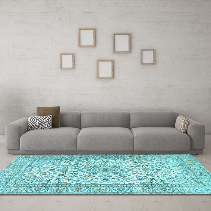 Machine Washable Persian Light Blue Traditional Rug in a Living Room, wshtr2977lblu