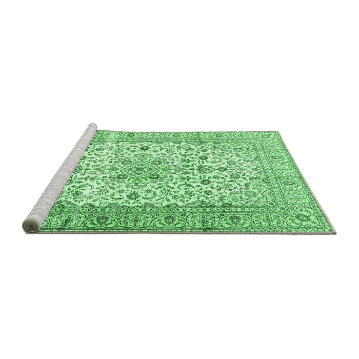 Sideview of Machine Washable Persian Emerald Green Traditional Area Rugs, wshtr2977emgrn