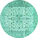 Round Machine Washable Persian Turquoise Traditional Area Rugs, wshtr2977turq