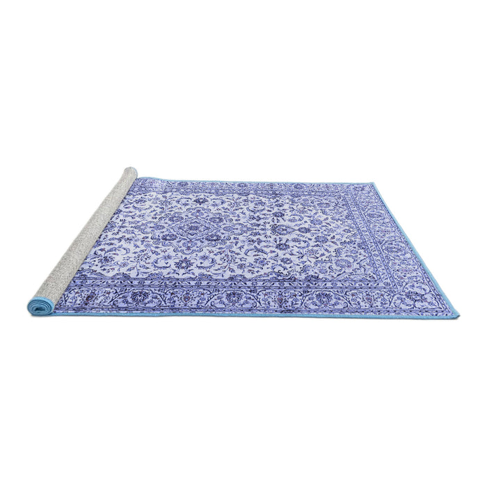 Sideview of Machine Washable Persian Blue Traditional Rug, wshtr2977blu