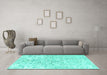 Machine Washable Persian Turquoise Traditional Area Rugs in a Living Room,, wshtr2978turq