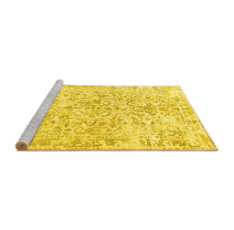 Sideview of Machine Washable Persian Yellow Traditional Rug, wshtr2978yw