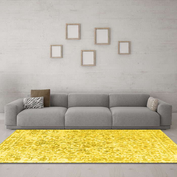 Machine Washable Persian Yellow Traditional Rug in a Living Room, wshtr2978yw