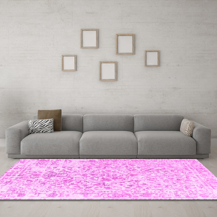 Machine Washable Persian Pink Traditional Rug in a Living Room, wshtr2978pnk