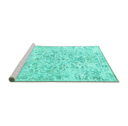 Sideview of Machine Washable Persian Turquoise Traditional Area Rugs, wshtr2978turq