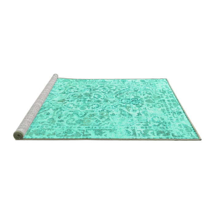 Sideview of Machine Washable Persian Turquoise Traditional Area Rugs, wshtr2978turq