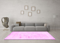 Machine Washable Persian Pink Traditional Rug in a Living Room, wshtr2979pnk