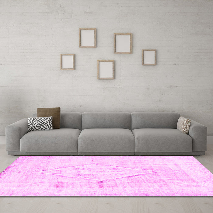 Machine Washable Persian Pink Traditional Rug in a Living Room, wshtr2979pnk