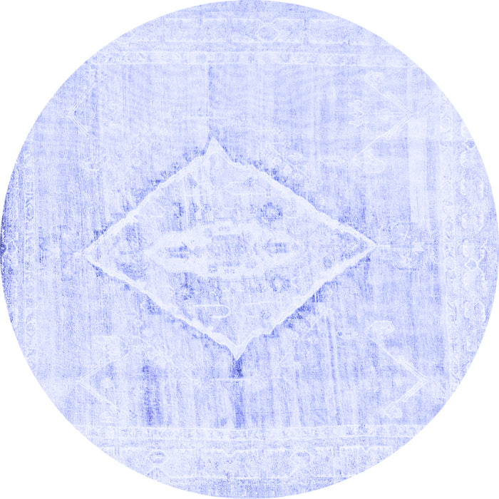 Round Machine Washable Persian Blue Traditional Rug, wshtr2979blu
