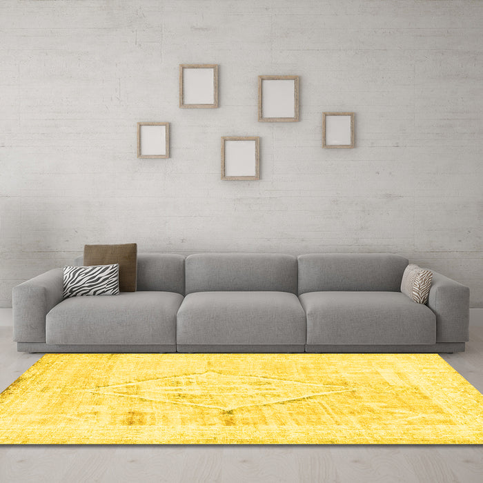 Machine Washable Persian Yellow Traditional Rug in a Living Room, wshtr2979yw