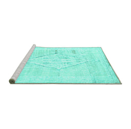 Sideview of Machine Washable Persian Turquoise Traditional Area Rugs, wshtr2979turq