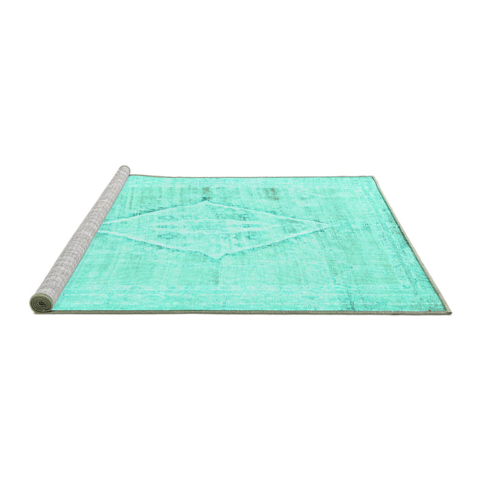 Sideview of Machine Washable Persian Turquoise Traditional Area Rugs, wshtr2979turq