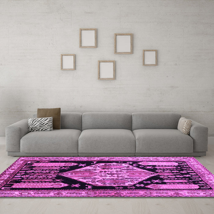 Machine Washable Persian Purple Traditional Area Rugs in a Living Room, wshtr297pur