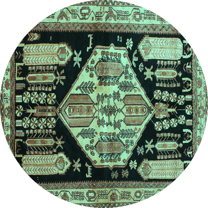 Round Persian Turquoise Traditional Rug, tr297turq