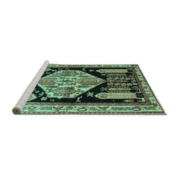 Sideview of Machine Washable Persian Turquoise Traditional Area Rugs, wshtr297turq