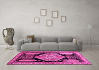 Machine Washable Persian Pink Traditional Rug, wshtr297pnk