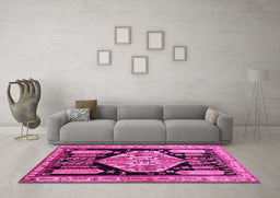 Machine Washable Persian Pink Traditional Rug in a Living Room, wshtr297pnk