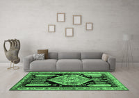 Machine Washable Persian Emerald Green Traditional Rug, wshtr297emgrn