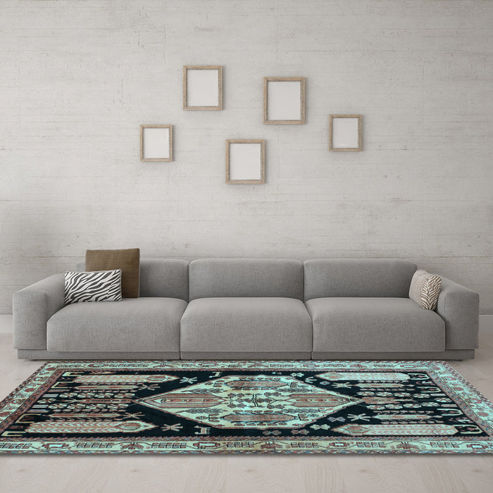 Machine Washable Persian Light Blue Traditional Rug in a Living Room, wshtr297lblu