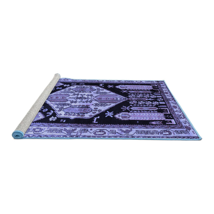 Sideview of Machine Washable Persian Blue Traditional Rug, wshtr297blu