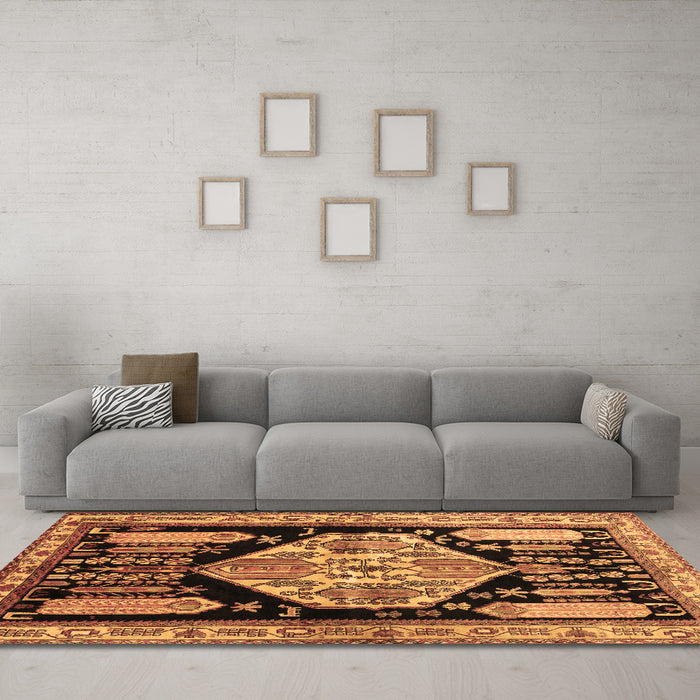 Machine Washable Persian Brown Traditional Rug in a Living Room,, wshtr297brn