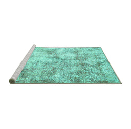 Sideview of Machine Washable Persian Turquoise Traditional Area Rugs, wshtr2980turq