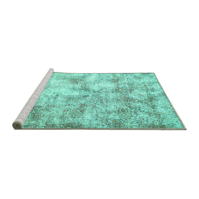 Sideview of Machine Washable Persian Turquoise Traditional Area Rugs, wshtr2980turq