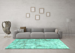 Machine Washable Persian Turquoise Traditional Area Rugs in a Living Room,, wshtr2980turq