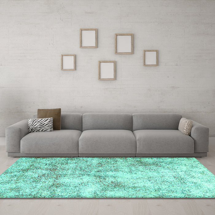 Machine Washable Persian Turquoise Traditional Area Rugs in a Living Room,, wshtr2980turq