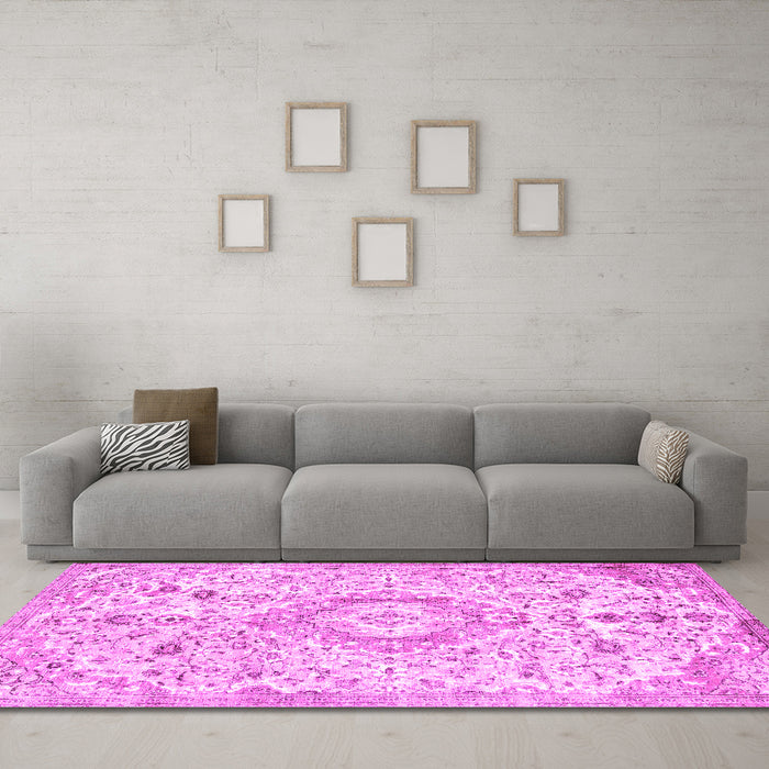 Machine Washable Persian Pink Traditional Rug in a Living Room, wshtr2981pnk