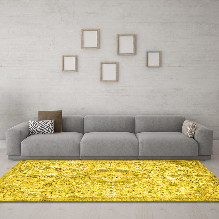 Machine Washable Persian Yellow Traditional Rug in a Living Room, wshtr2981yw