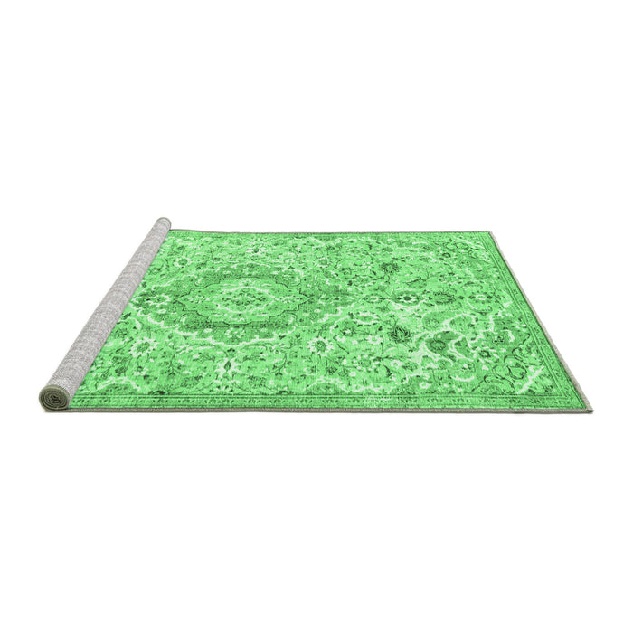 Sideview of Machine Washable Persian Emerald Green Traditional Area Rugs, wshtr2981emgrn