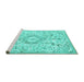 Sideview of Machine Washable Persian Turquoise Traditional Area Rugs, wshtr2981turq