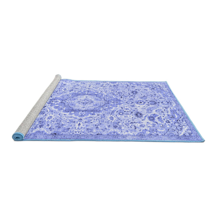 Sideview of Machine Washable Persian Blue Traditional Rug, wshtr2981blu