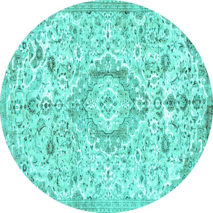 Round Persian Turquoise Traditional Rug, tr2981turq
